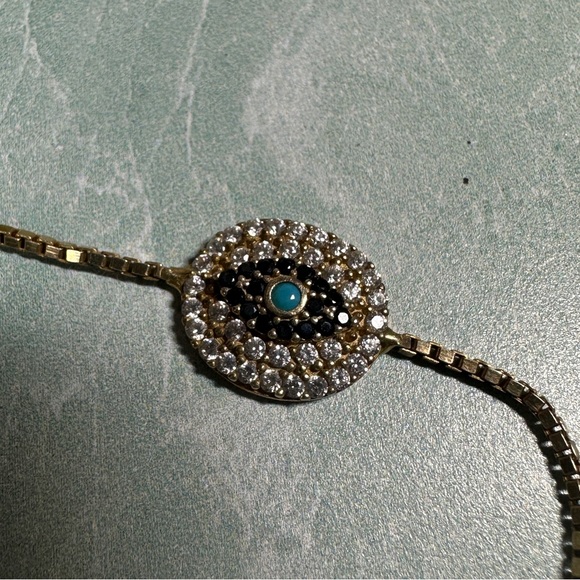 .925 sterling silver slide closure evil eye CZ stone bracelet - Picture 3 of 6